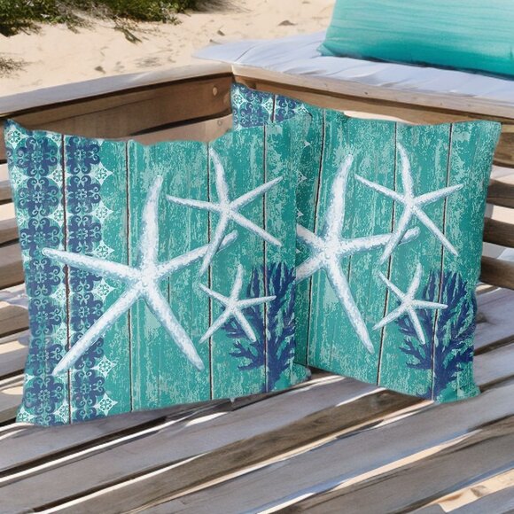 Beach Pillow Covers 2 Soft Cases Set Cottage Decor Coastal Nautical Decoration - Picture 4 of 7